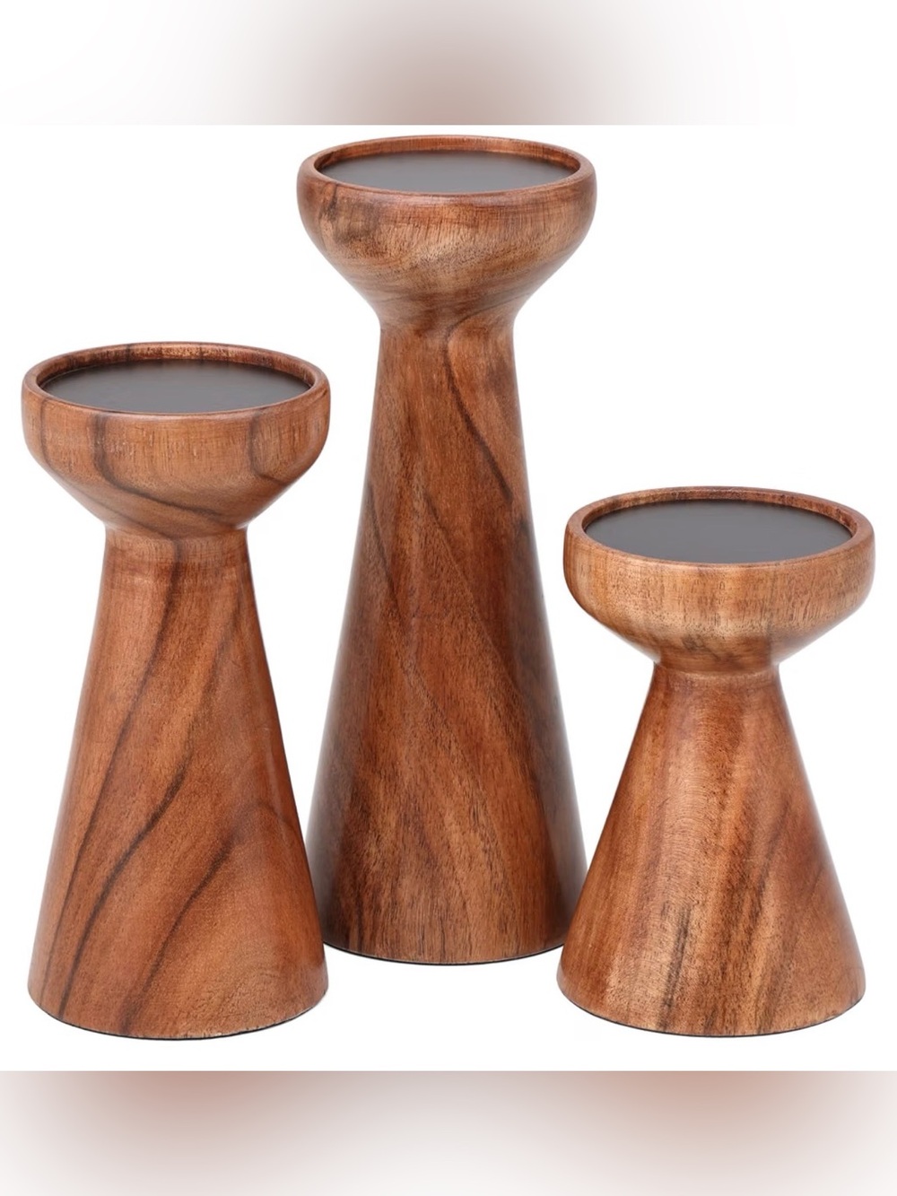 Wooden Pedestal Candle Holders Set of 3 - Natural Brown